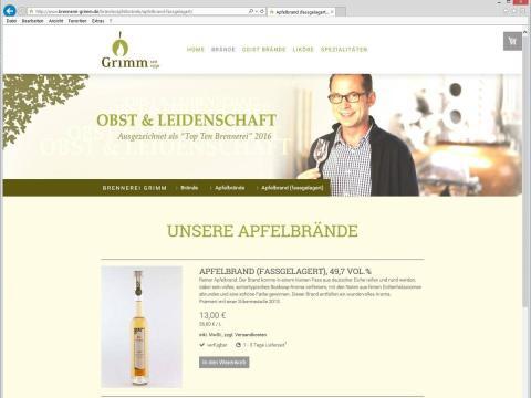 Website Brennerei Grimm - Podukt