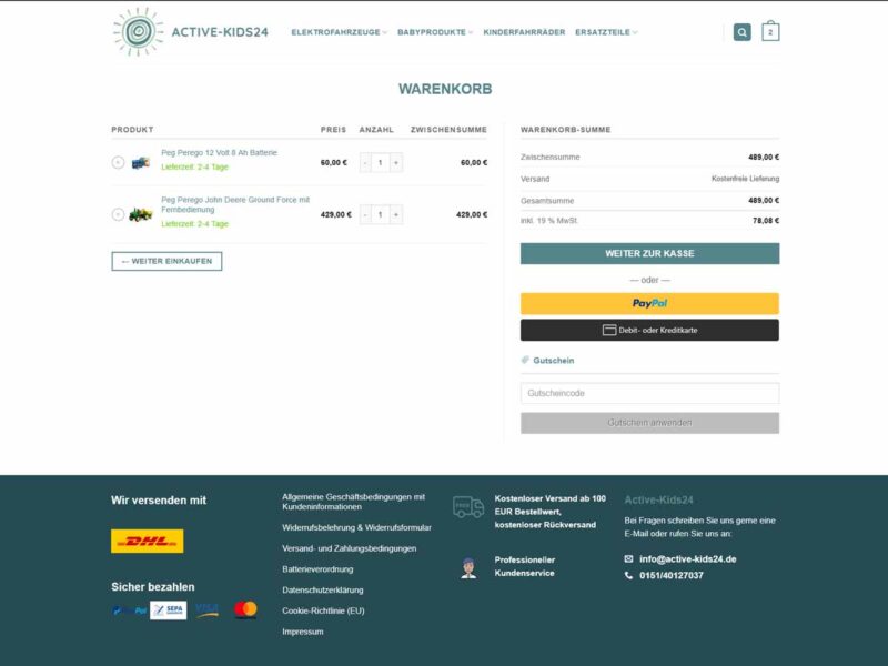 Active-Kids24 - Warenkorbseite