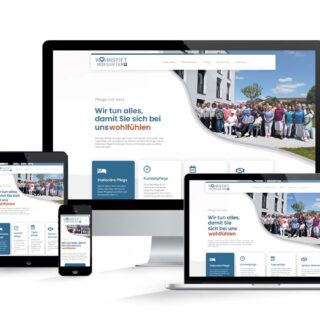 Mockup-Grafik mit verschiedenen Bildschirmgrößen der Website Wohnstift Hofgarten.