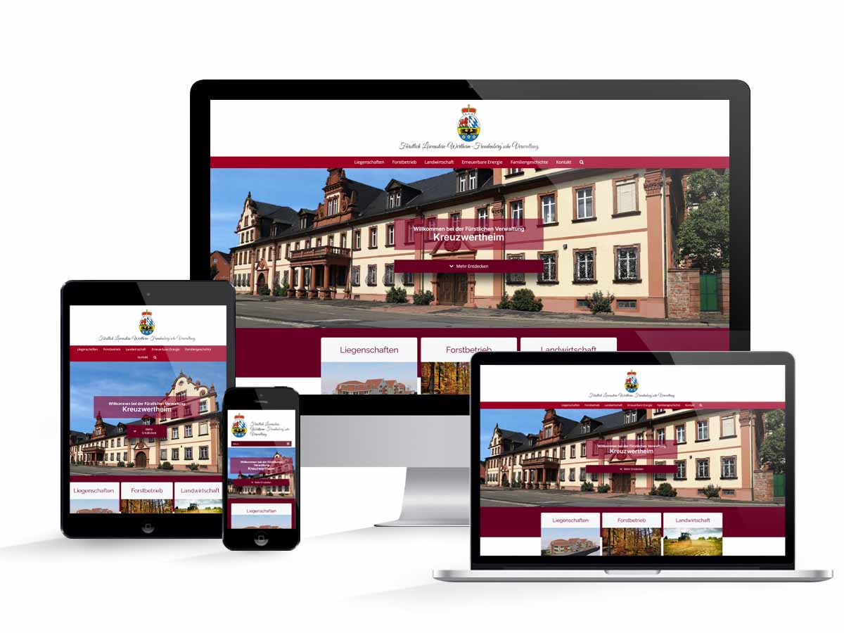 Website-Mockup mit neuer Startseite für Fürstliche Verwaltung Kreuzwertheim